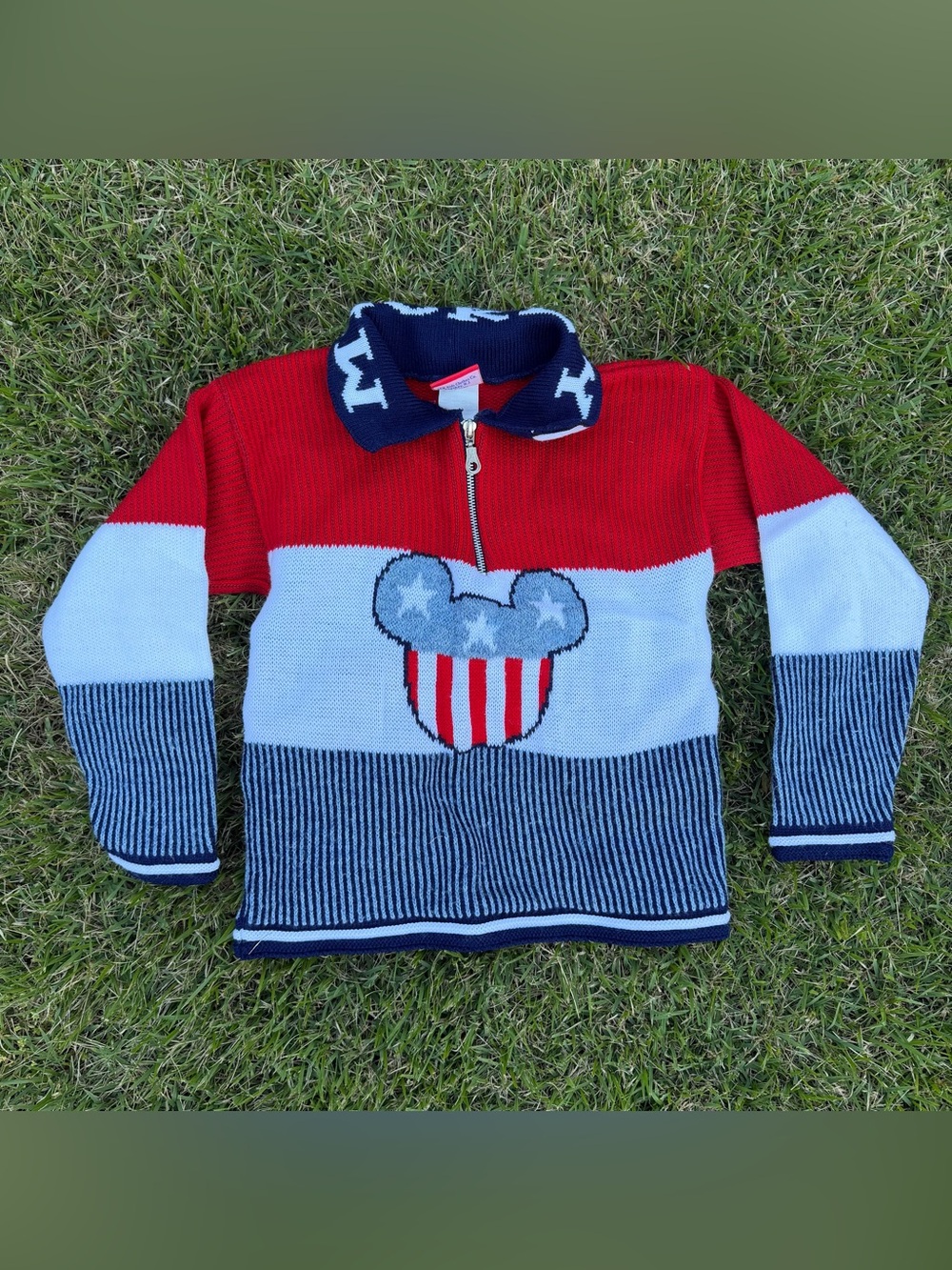 Vintage Disney Mickey Mouse red white and blue quarter zip sweater 4th July